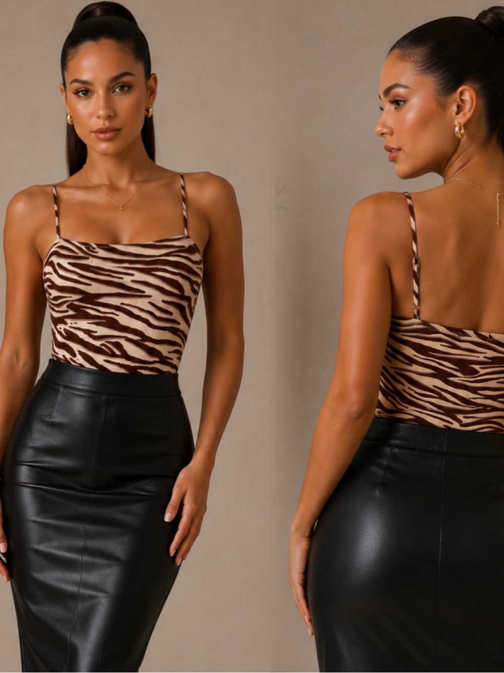 Heart & Hips Brown and Cream Zebra-Print Bandeau Bodysuit